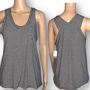 Susina black white striped race back tank NWT medium P